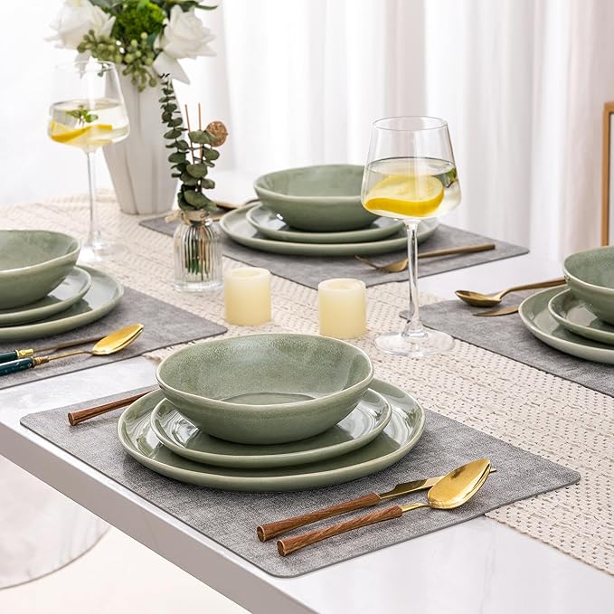 AmorArc Ceramic Dinnerware Sets,Handmade Reactive Glaze Stoneware Plates and Bowls Sets,Highly Chip and Crack Resistant | Dishwasher & Microwave Safe Dishes Set,Service for 8 (24pc)