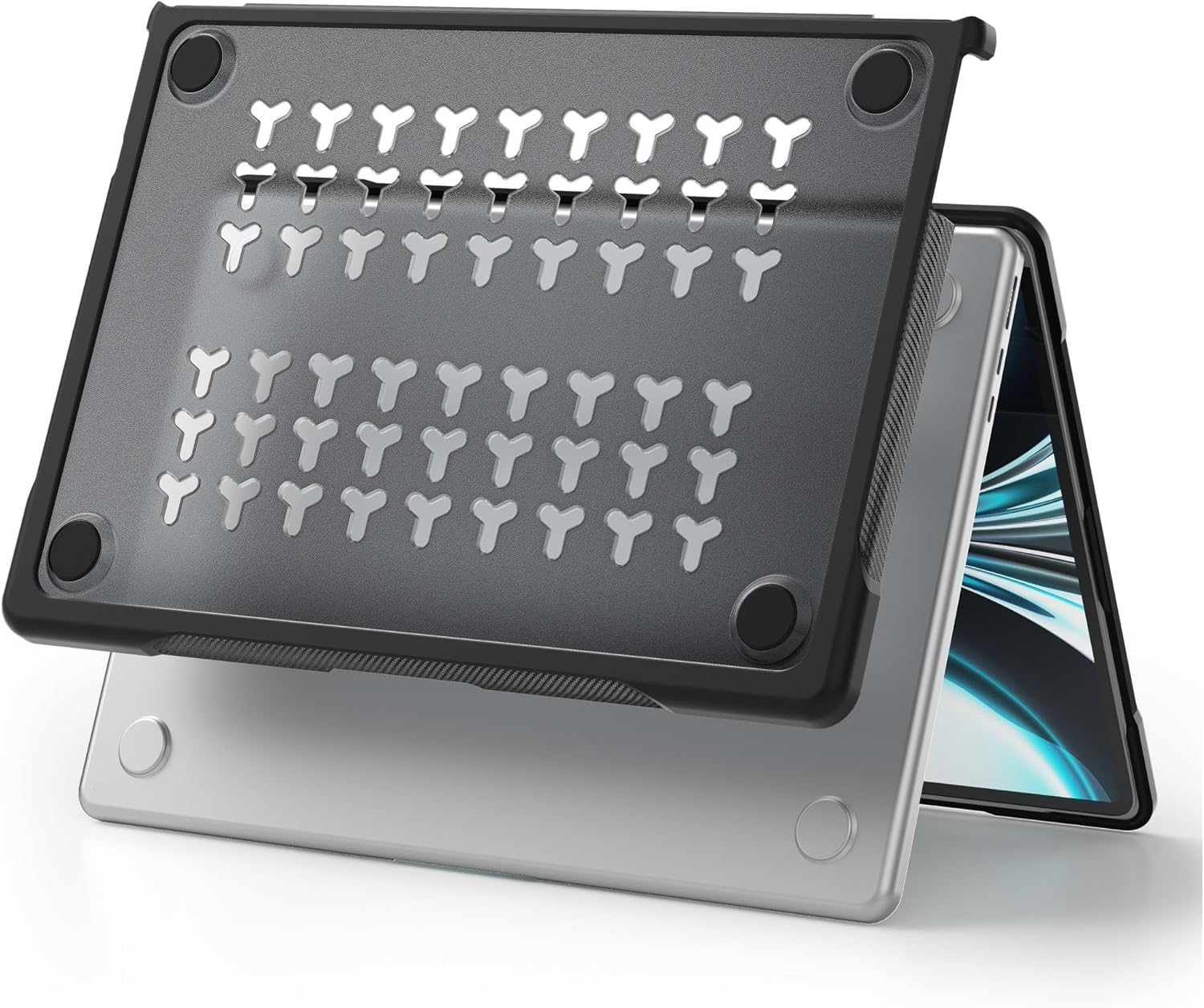 Heavy Duty Protective Transparent Back Shell Compatible with MacBook Air 13.6" 2022 A2681/ M3 2024 A3113 Slim Shockproof Rugged TPU Protective Cover(Black)