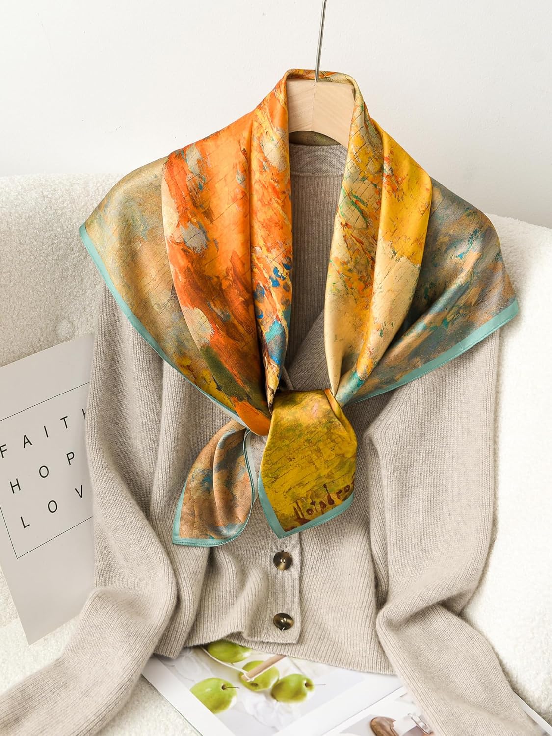 100% Pure Mulberry Silk Scarf 35" Large Square Lightweight Headscarf –Women’s Hair Wraps The shawl-With Gift Packed - Image 6