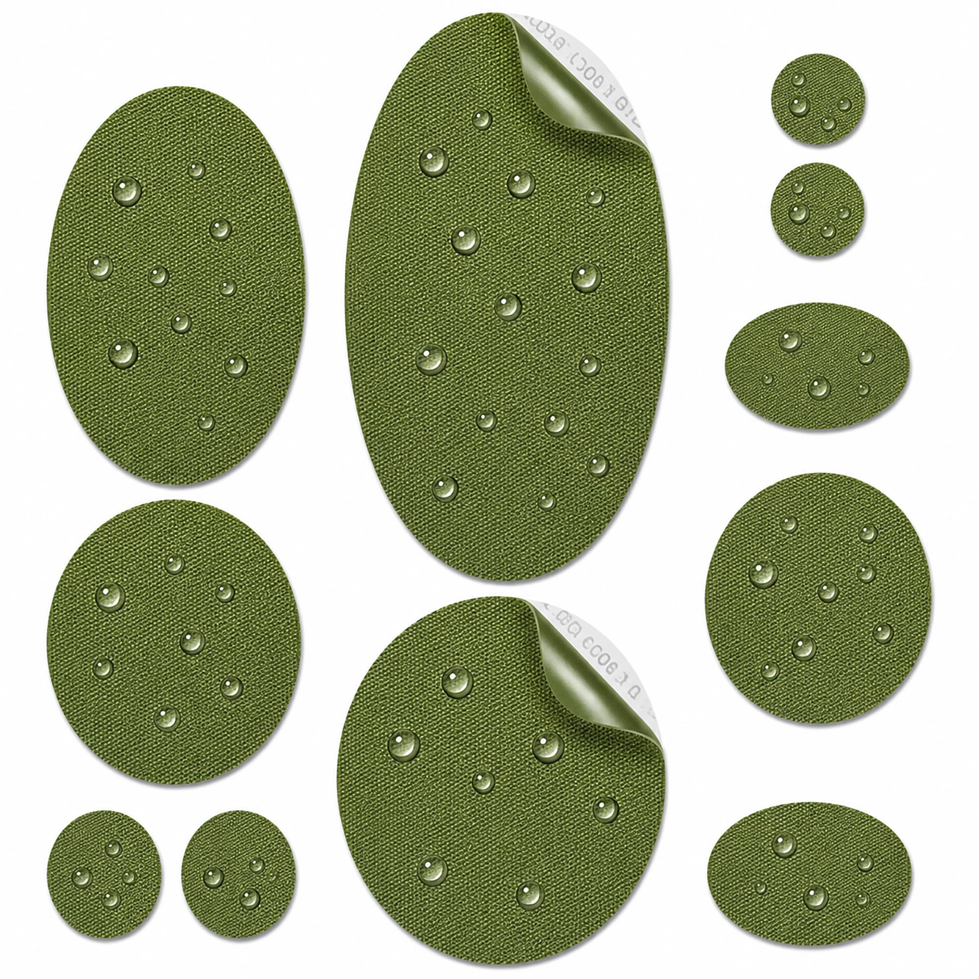 aZengear Self-Adhesive Repair Patches - Waterproof, Tear-Cold-Heat-Resistant Stick On Polyester to Fix Down Jacket, Puffer, Snowsuit, Shoe, Tent, Upholstery (11 Pcs, Olive Green)