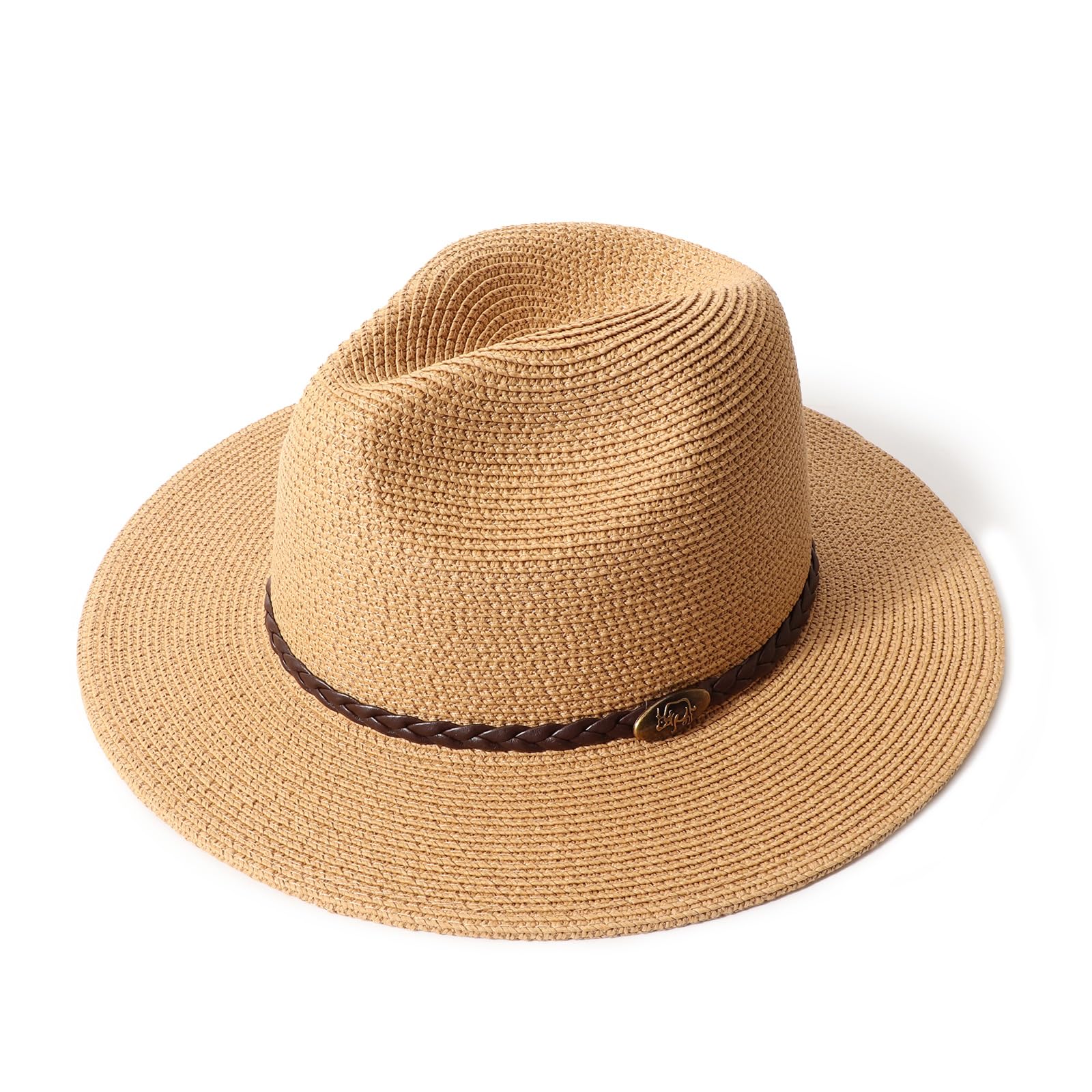 DRESHOW Women Wide Brim Straw Panama Roll up Hat Fedora Beach Sun Hat UPF 50+