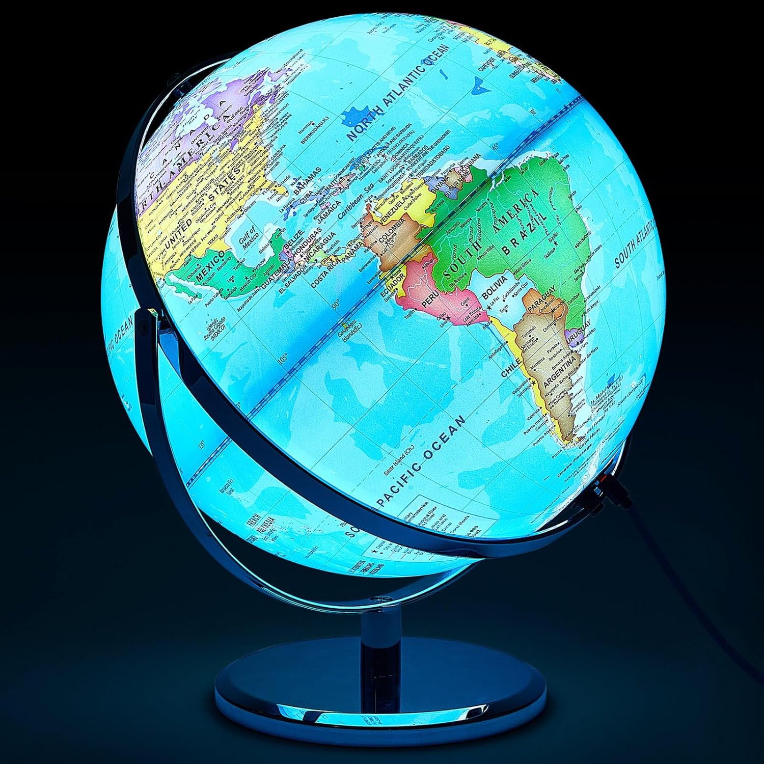 Amylove 13'' Illuminated World Globe with Stand 720°/360° Rotation Rewritable Light Up Globe for Kid World Map for Interactive Learning Light with Base Lamp LED Decor(Metal,Practical)