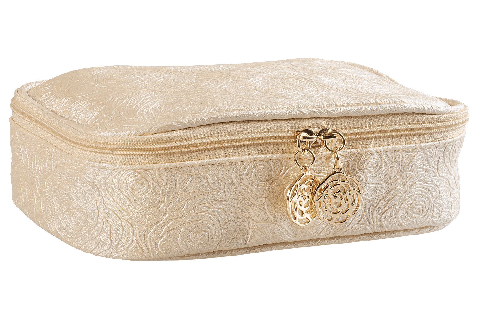 Makeup Bag Cosmetics Storage Organiser - Travel Toiletry Bag for Women, Large Make Up Bag, Golden Rose Travel Case with Zipper, Makeup Brush Holder, Waterproof Wash Bag, Perfect Gift Pouch for Ladies
