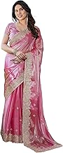TTH THE TEXTILE HUB Women's Traditional Embroidered Organza Saree || Saree for Wedding || Wedding Saree