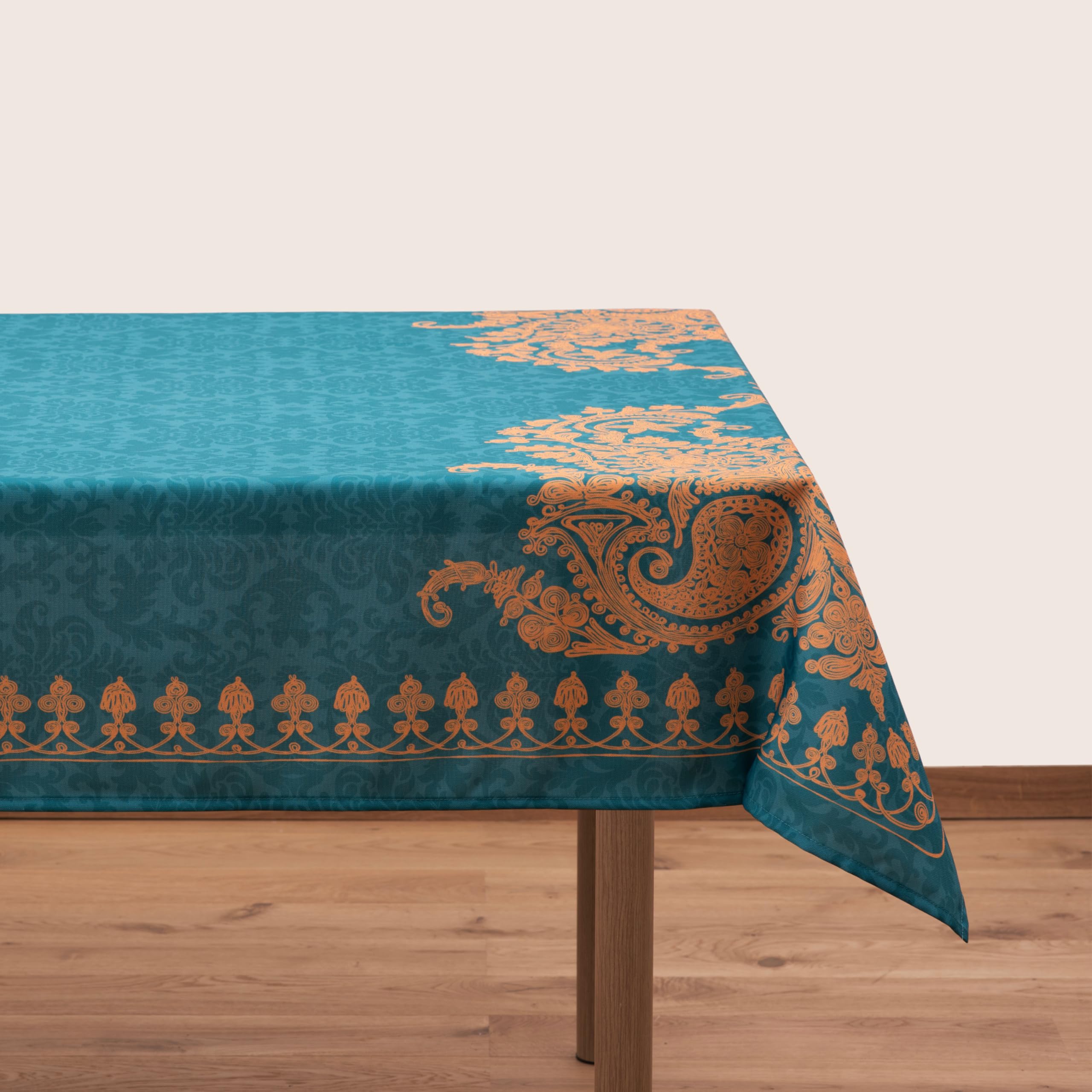 Mantel Bagrationi, color turquesa, 83 x 55 pulgadas, 100% algodón de alta calidad