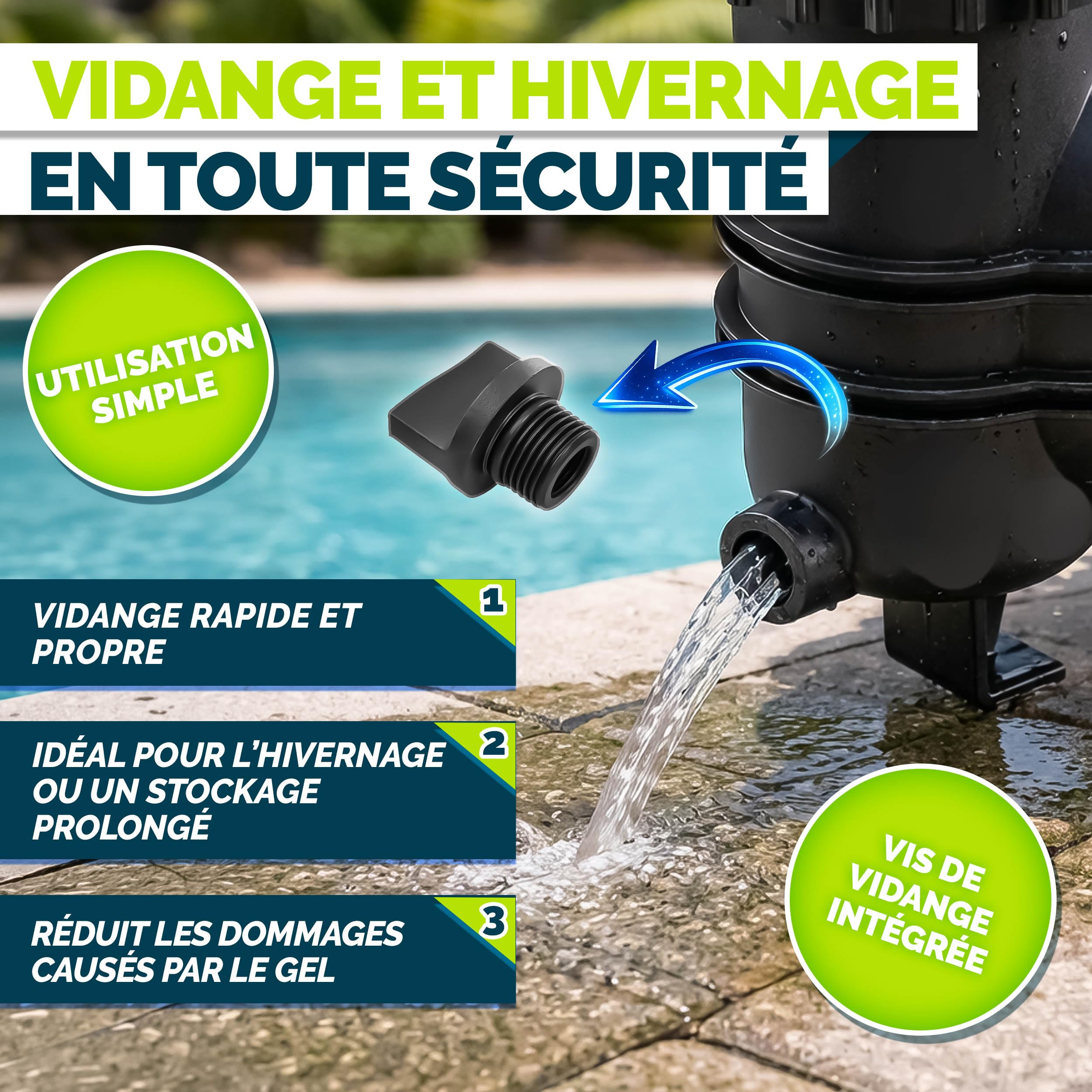 tillvex® Pompe de filtration piscine 9 500 L/h & 550 W | Hauteur de refoulement max. 10 m | Pompe de circulation pour piscines 40 m³ | Auto-amorçante pour piscine hors-sol & spa avec préfiltre
