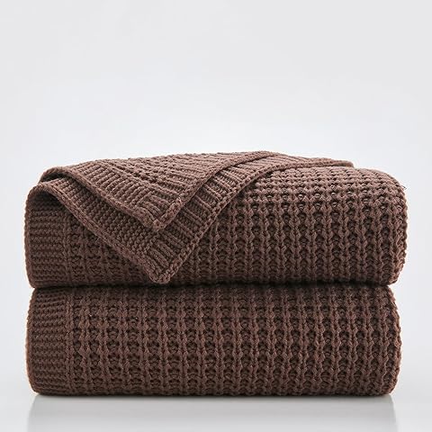 Douceur Brown Throw Blanket for Bed, Soft Chunky Cable Knit Throw Blanket, Classic Fisherman's Rib Stitch Pattern Throw for Living Room,60