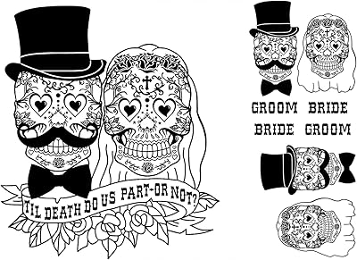 Sugar Skull Bride Groom Til Death Black Fused Glass Decals