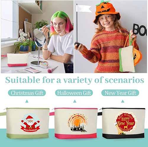 Miniatura 6 de Silkfly 30 bolsas de maquillaje de lona de algodón, bolsa de cosméticos de lona con cremallera, bolsas de maquillaje de dos tonos, a granel con