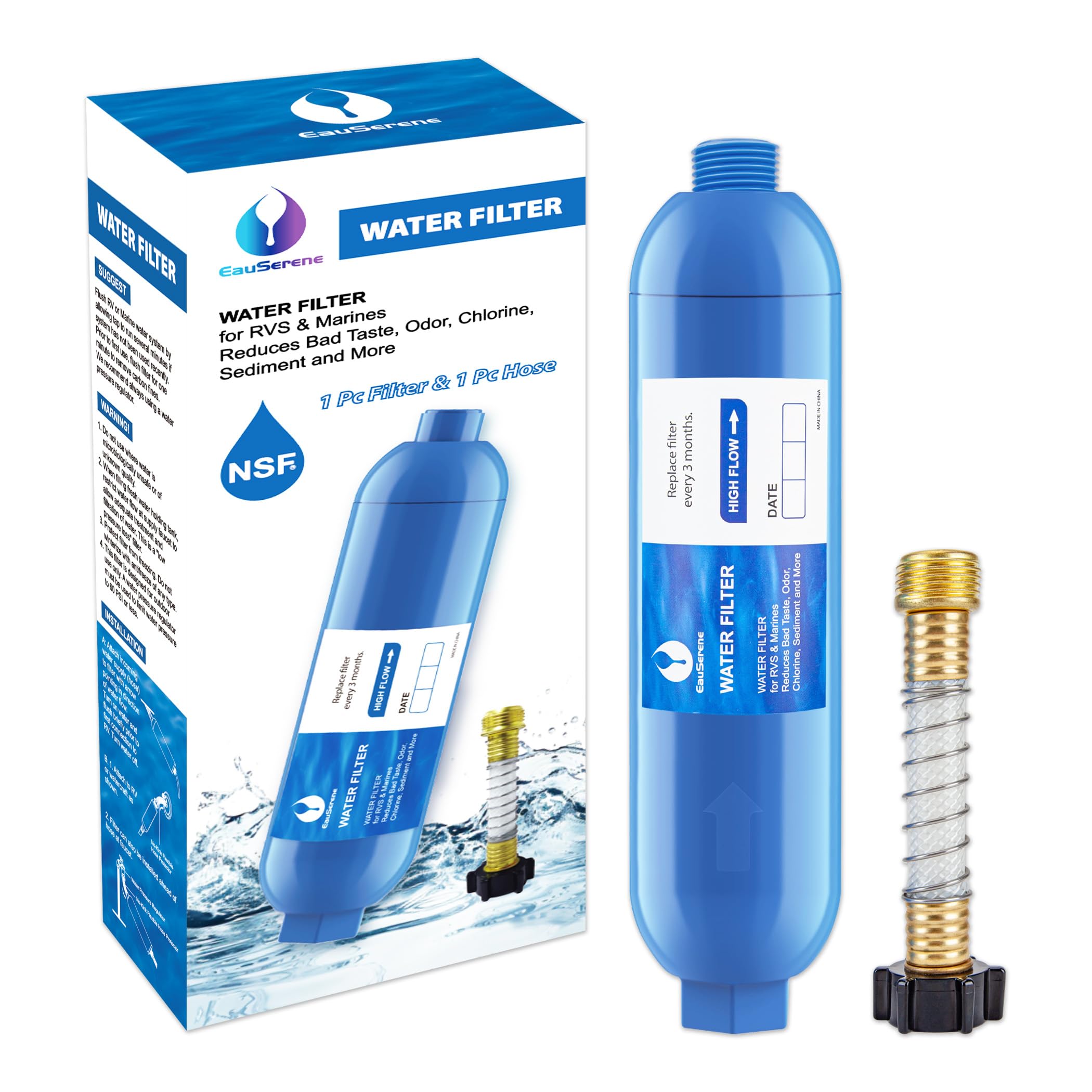 RV Water Filter Kit, Inline Carbon Filter with Flexible Hose