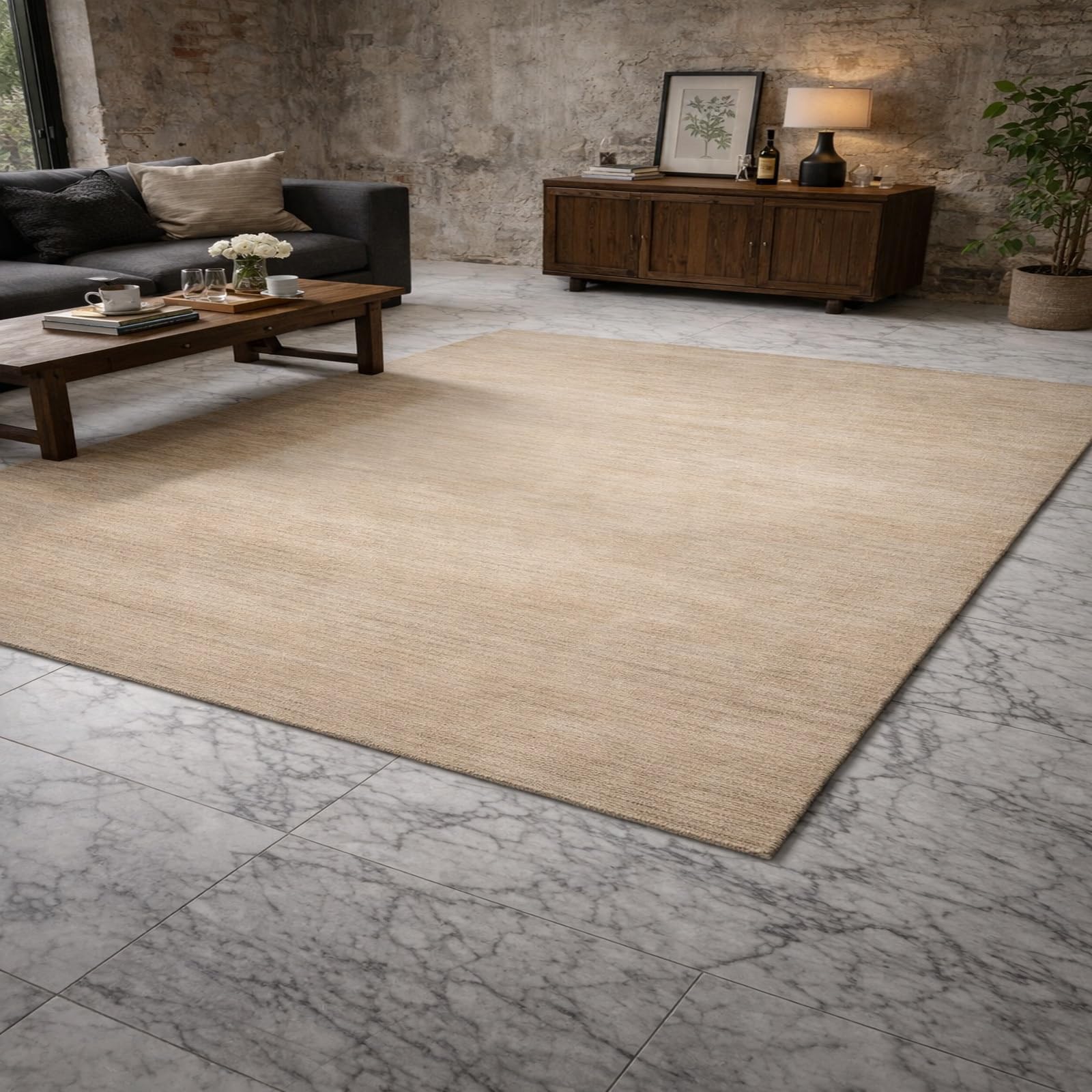 Alfombra beige de 80x200 cm Rururug lavable y de pelo corto para pasillo moderno