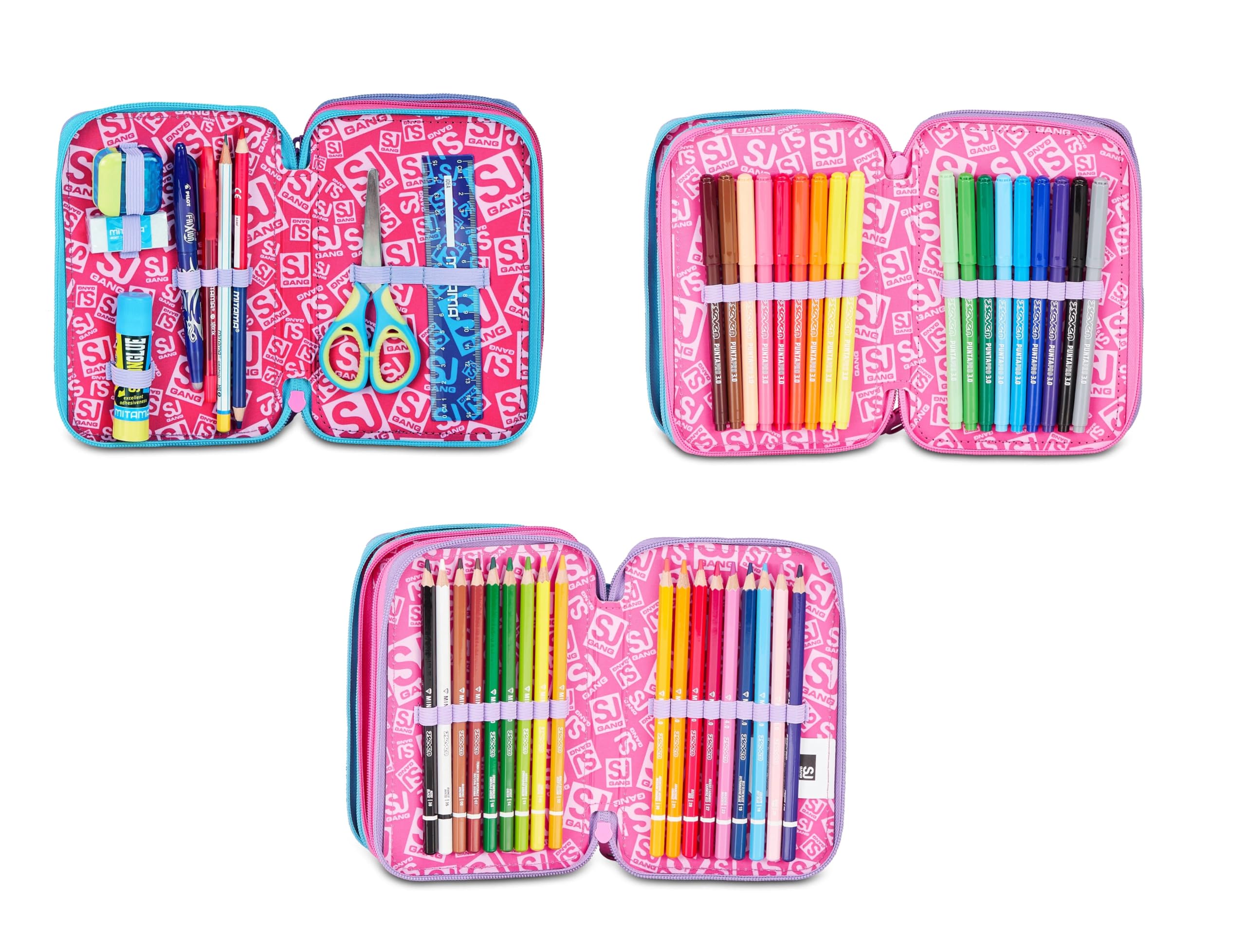 Trolley Scuola Jack 8 Ruote con zaino staccabile Glow Led Unicorno, 3 in 1 per Scuola primaria Bambina + Astuccio 3 zip con cancelleria + 7 penne a scatto e portachiave pailettes
