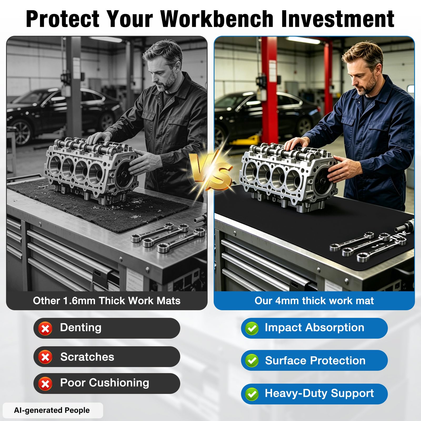 Workbench Mat 60"x24", 0.16"(4mm) Thicken Anti-Slip Tool Box Top Mat — Amazon image 2