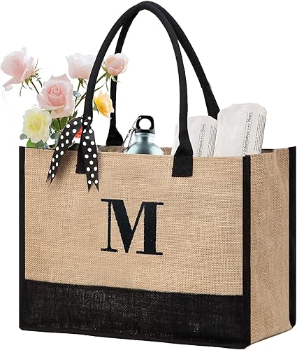 BeeGreen Regalos de cumpleaños para mujeres, bolsa de yute con iniciales para amigas, madre, novia, dama de honor, maestros, bolsa de regalo de