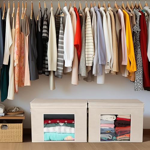 Miniatura 6 de Univivi Cajas de Almacenamiento de Tela Plegables Grandes Contenedores de Almacenamiento con Tapas [Paquete de 4] Cubos de Almacenamiento Plegables