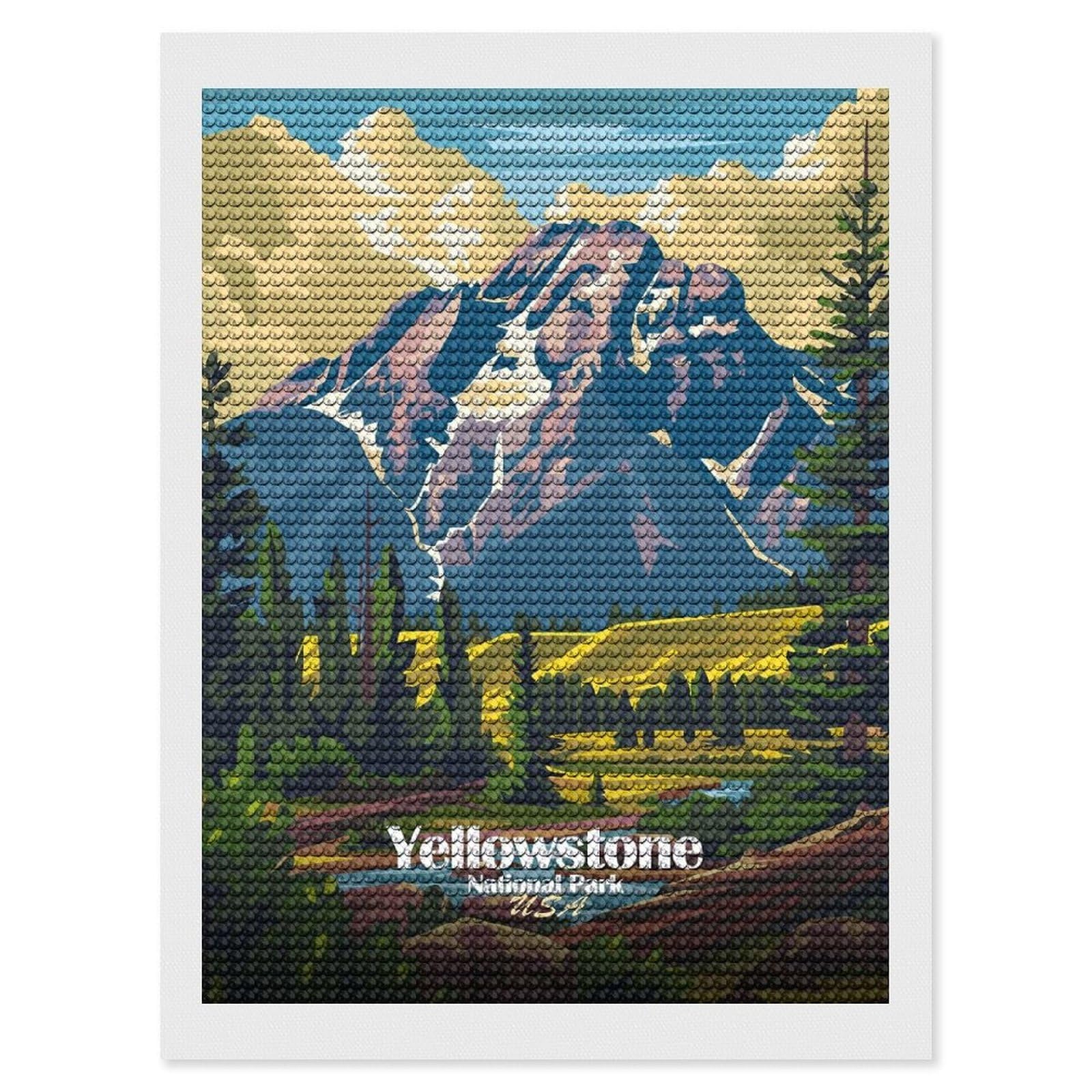 Junmoney Yellowstone National Park Illustration Diamond Painting Kit 12"x16", Thoughtful Handmade Gift, for Creative Relaxation, Printed Canvas, Cosy Home Accent