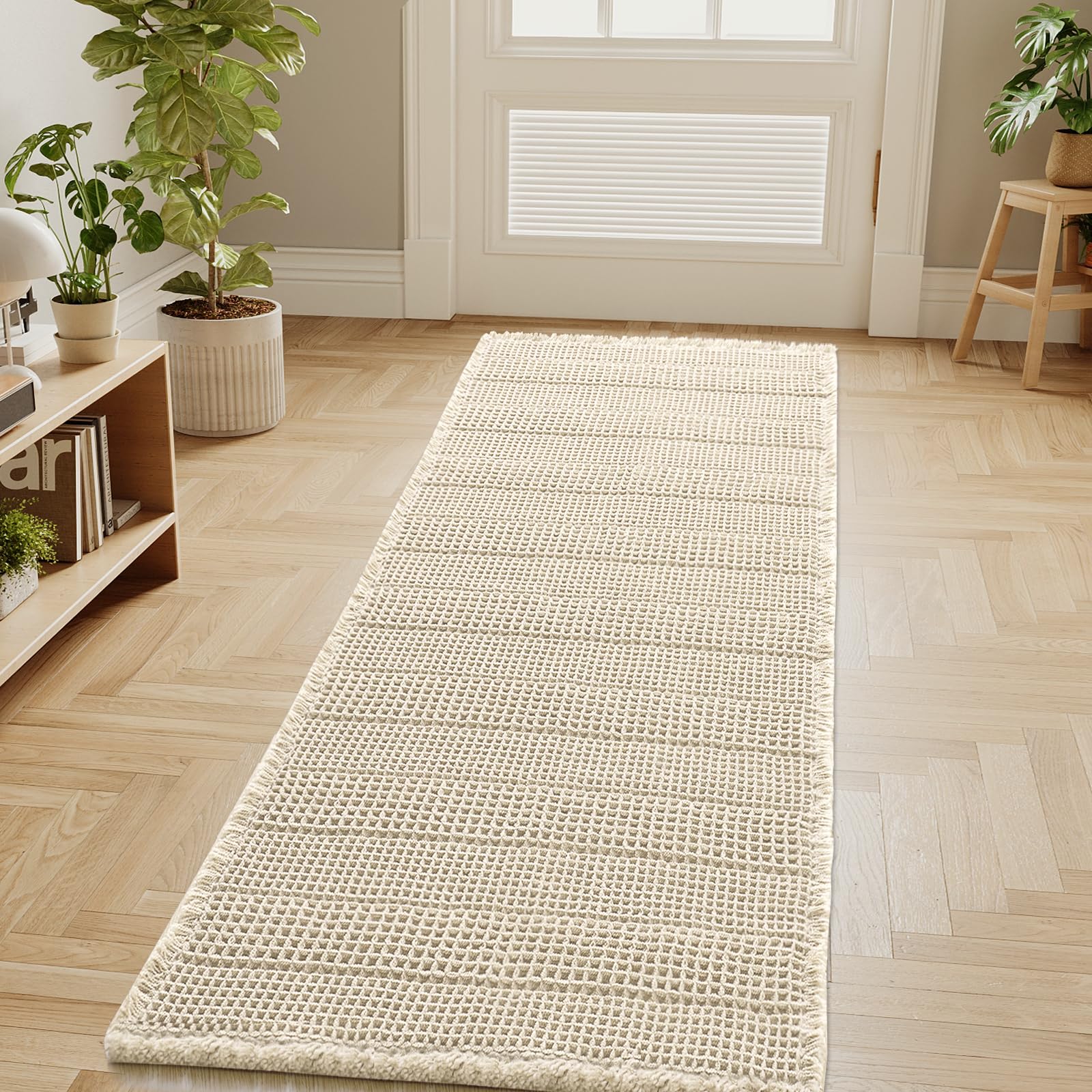H.VERSAILTEX Waffle Bath Mat Super Absorbent Bathroom Mats Non Slip Bath Rugs for Bathroom Floor Machine Washable Dry Fast Bathroom Rugs for Beside Tub, 24" x 60", Ivory