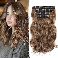 Vista 12 de 4 extensiones de cabello sintético con clip, extensiones de cabello rizado de 20 pulgadas de largo con clip (color: marrón medio)