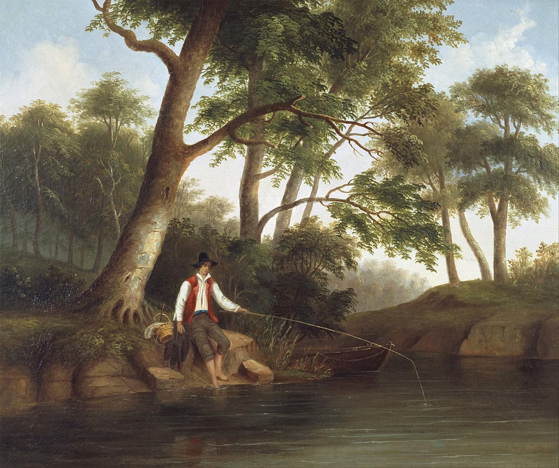 ARTXLXXBN Famous Print Painting Colorful Art Print Man Fishing by Robertdunncanson Canvas Art Decorations for Home Decor 60x90cm