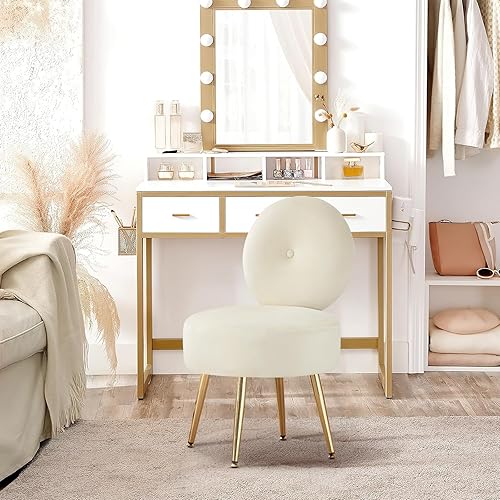 Miniatura 7 de Furniliving Silla de tocador sin brazos para sala de maquillaje, taburete de tocador de terciopelo con respaldo, silla de sala de estar con patas de