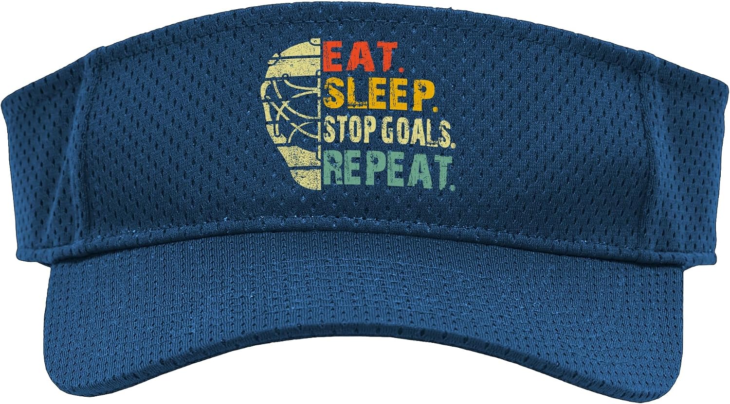 Retro Funny Eat Sleep Stop Goals Repeat Ice Hockey Goalie Sport Sun Visor