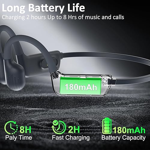 Miniatura 9 de Auriculares de natación de conducción ósea, auriculares abiertos Bluetooth 5.4, auriculares inalámbricos submarinos de ajuste seguro y cómodo para