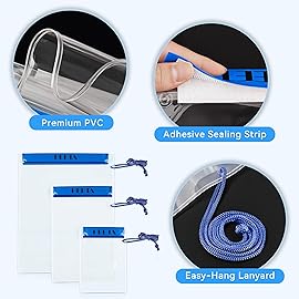 HEETA 5-Pack Clear Waterproof Dry Bag Pouch, Water Tight Cases Dry Bags Document Holder for Camera Mobile Phone Maps, Kayaking Boating (Blue)