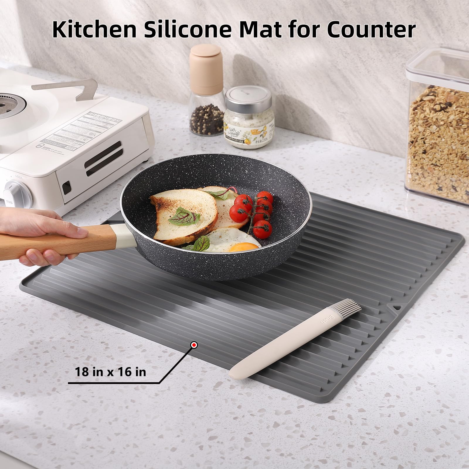 GORILLA GRIP Tapete De Secado De Platos De Silicona Patentado 100% Sin BPA Para Encimera De Cocina, Diseño Acanalado Para Atrapar Agua, Fácil De Limpiar, Resistente Al Calor, Se Adapta Debajo