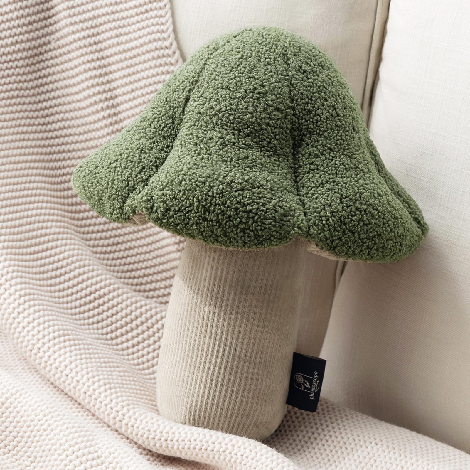 Phantoscope Mushroom Shaped Throw Pillow, Teddy Fleece Soft Mushroom Decorative Pillows Cute 3D Shaped Cushion for Couch Sofa Bed Chair, Light Green,16 x14 inches-image-19