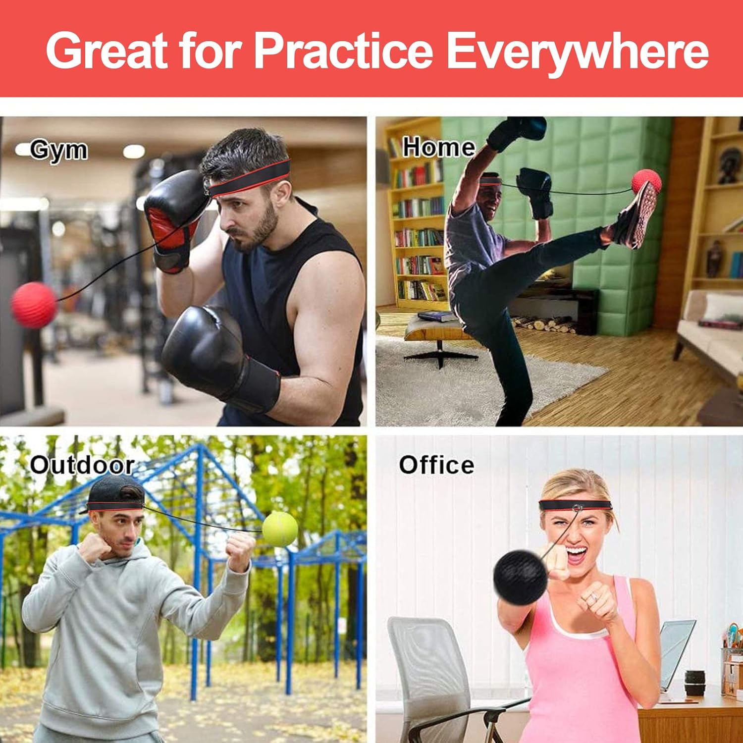 Boxing Reflex Ball with Headband, 4 React Reflex Ball Plus Adjustable Sports Headband Tie Perfect for Reaction, Punching Speed, Hand Eye Coordination Training Balls for Home Study Stress Relief : Sports & Outdoors