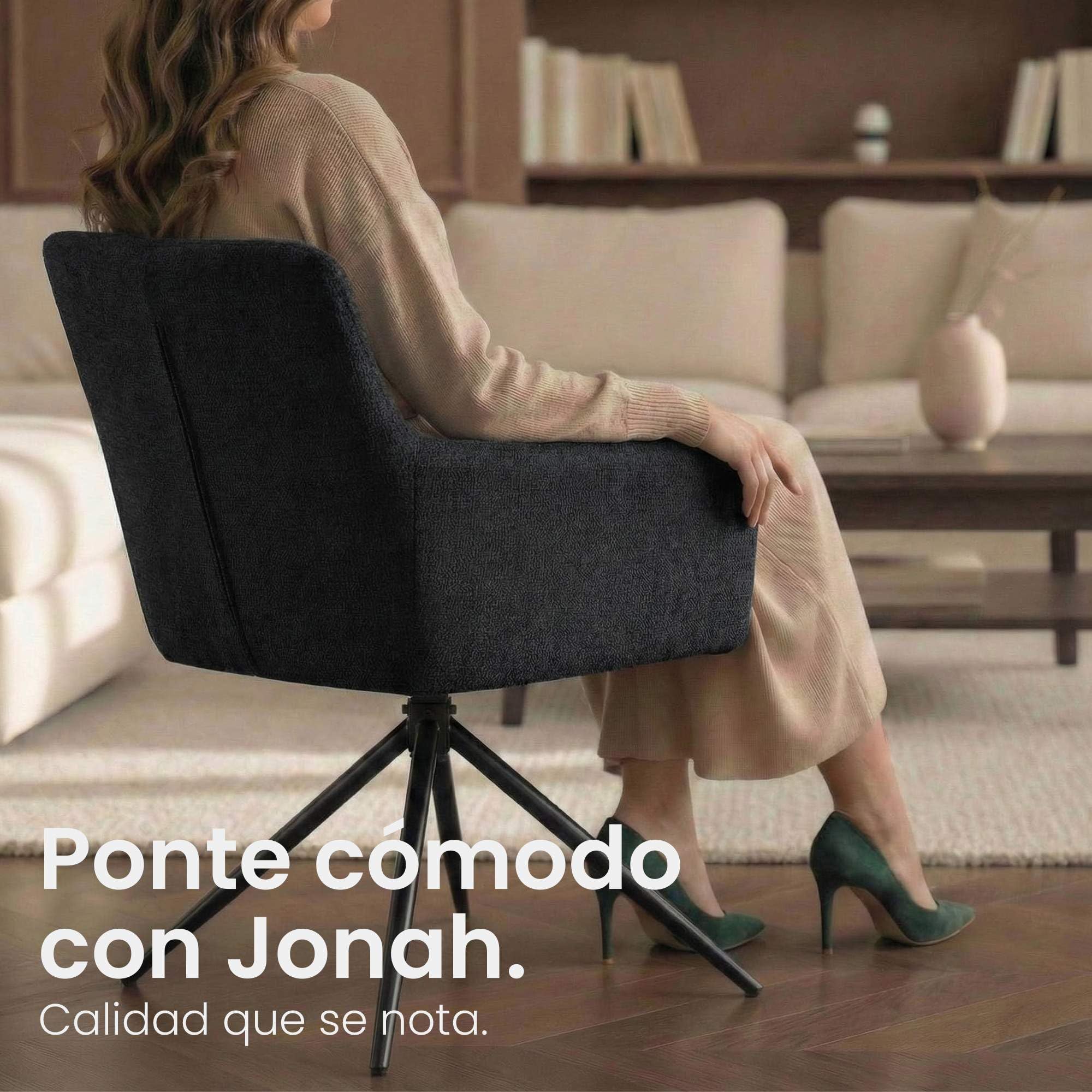 CLP Silla de Comedor Jonah, sillón Giratorio con reposabrazos, Mecanismo de Retorno automático 180°, tapizado en Tela fácil de Limpiar Color:Negro