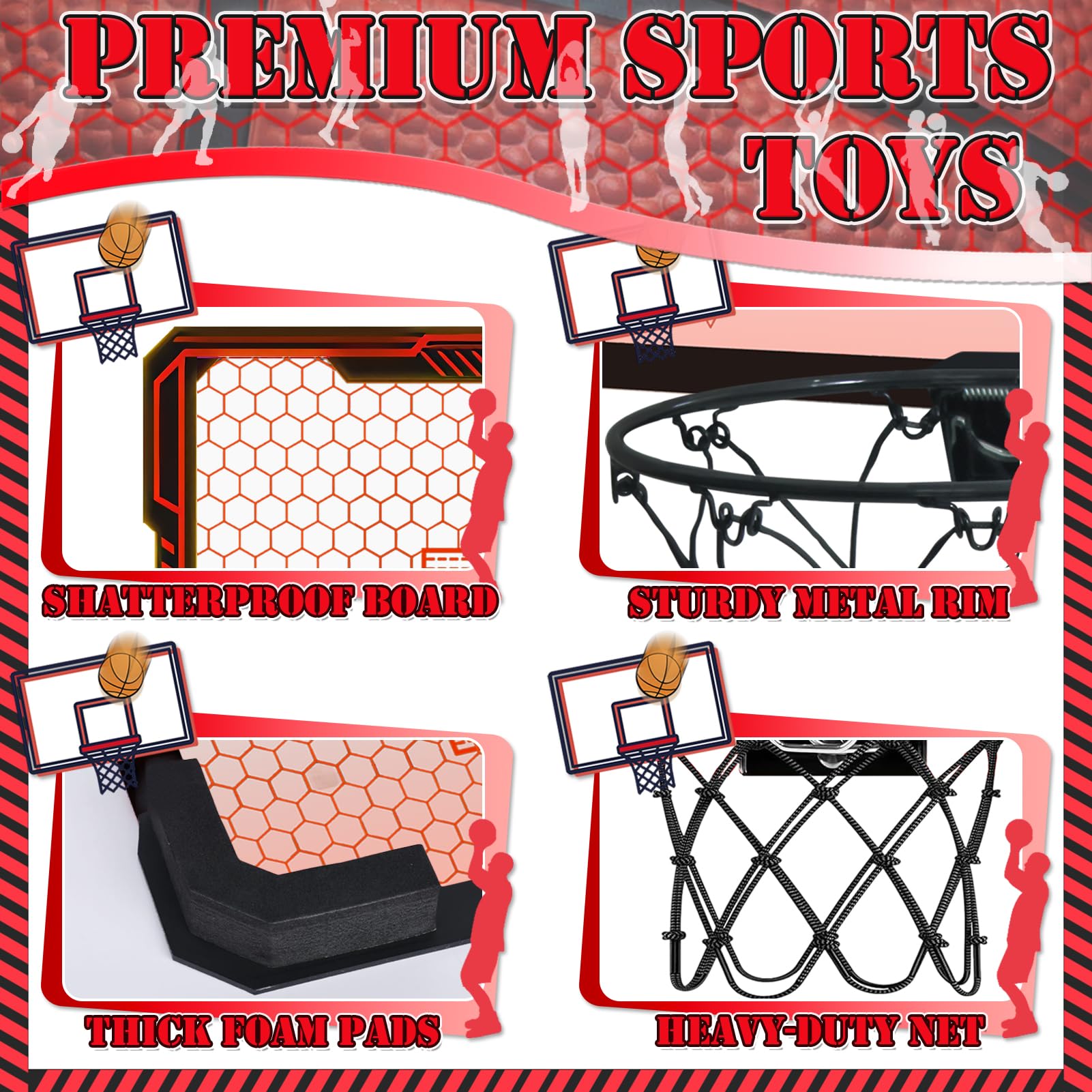 STAY GENT Panier de Basket Interieur, Mini Panier Basket la Porte avec Plusieurs Couleurs Lumières LED 4 Ballons Marqueur Automatique Panier Basket pour Chambre Mini Hoop Jeux Sportif Enfant Adultes