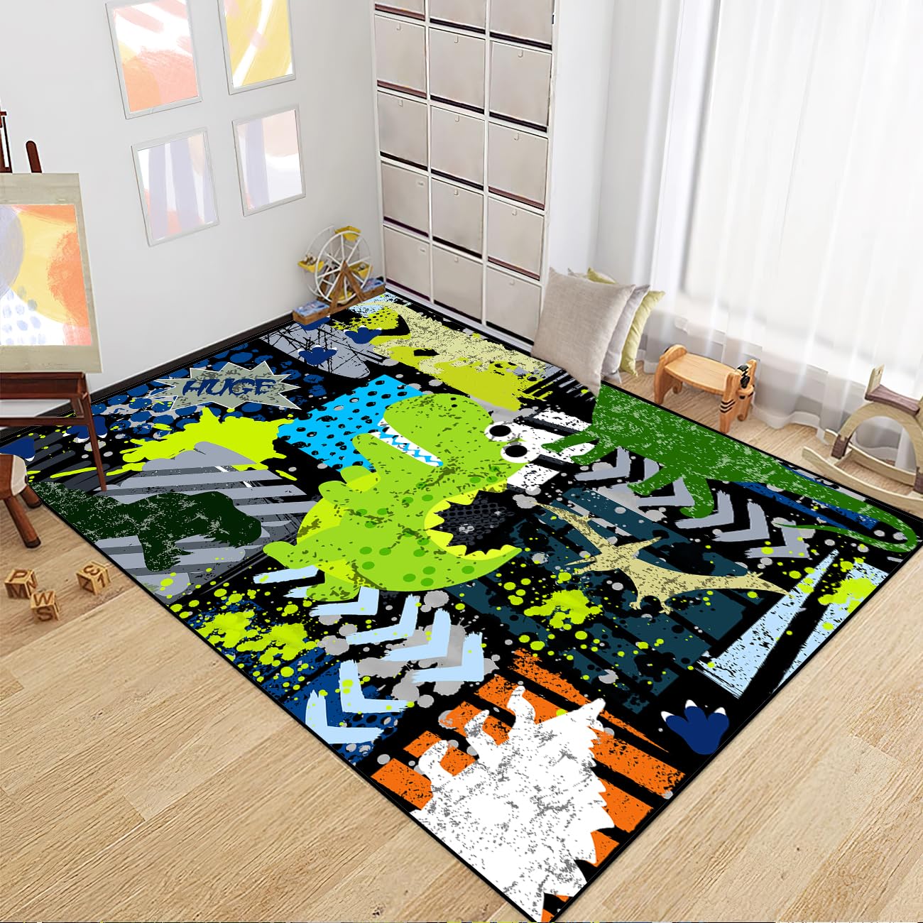 Dinosaur Rugs for Boys Bedroom - Cartoon Dinosaur Rug for Kids Bedroom Decor Dino Carpet for Living Room, Dino Animal Print Rug for Boys Girls Teens