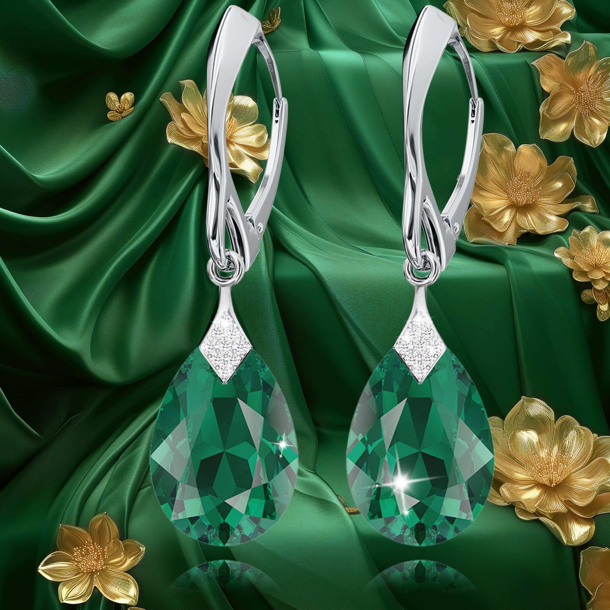 Ohrringe Silber 925 Hängend für Damen Ohrhänger Hängeohrringe mit Birne Kristallen Stein 12 Geburtsstein Schmuck für Sie Zirkonia Lange Ohrringe Mädchen Geschenk
