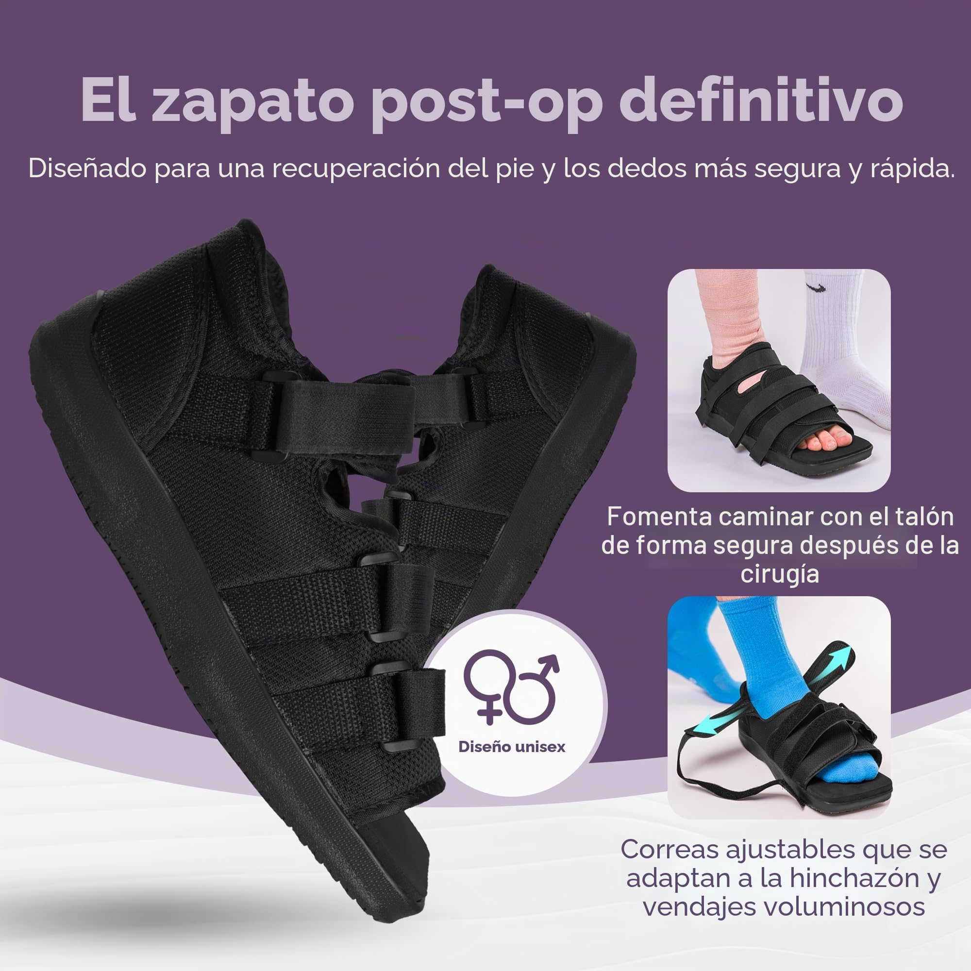 BraceAbility Zapato postoperatorio para pie o dedo roto | Bota médica/quirúrgica para escayola, abrazadera para fracturas por estrés y sandalia ortopédica con suela dura (XL - Hombre)