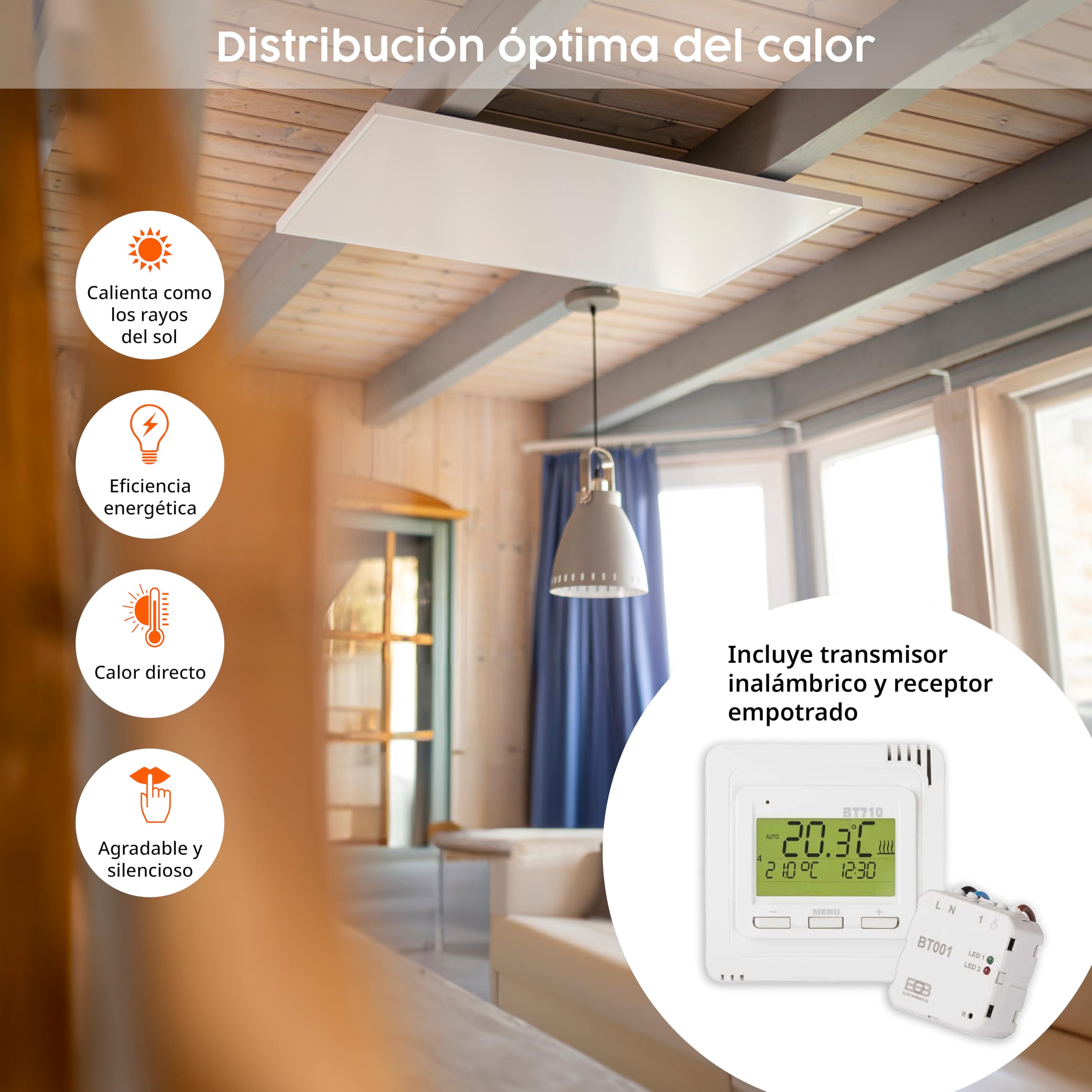 Könighaus calefactor infrarrojo de techo 800 W - termostato inalámbrico -