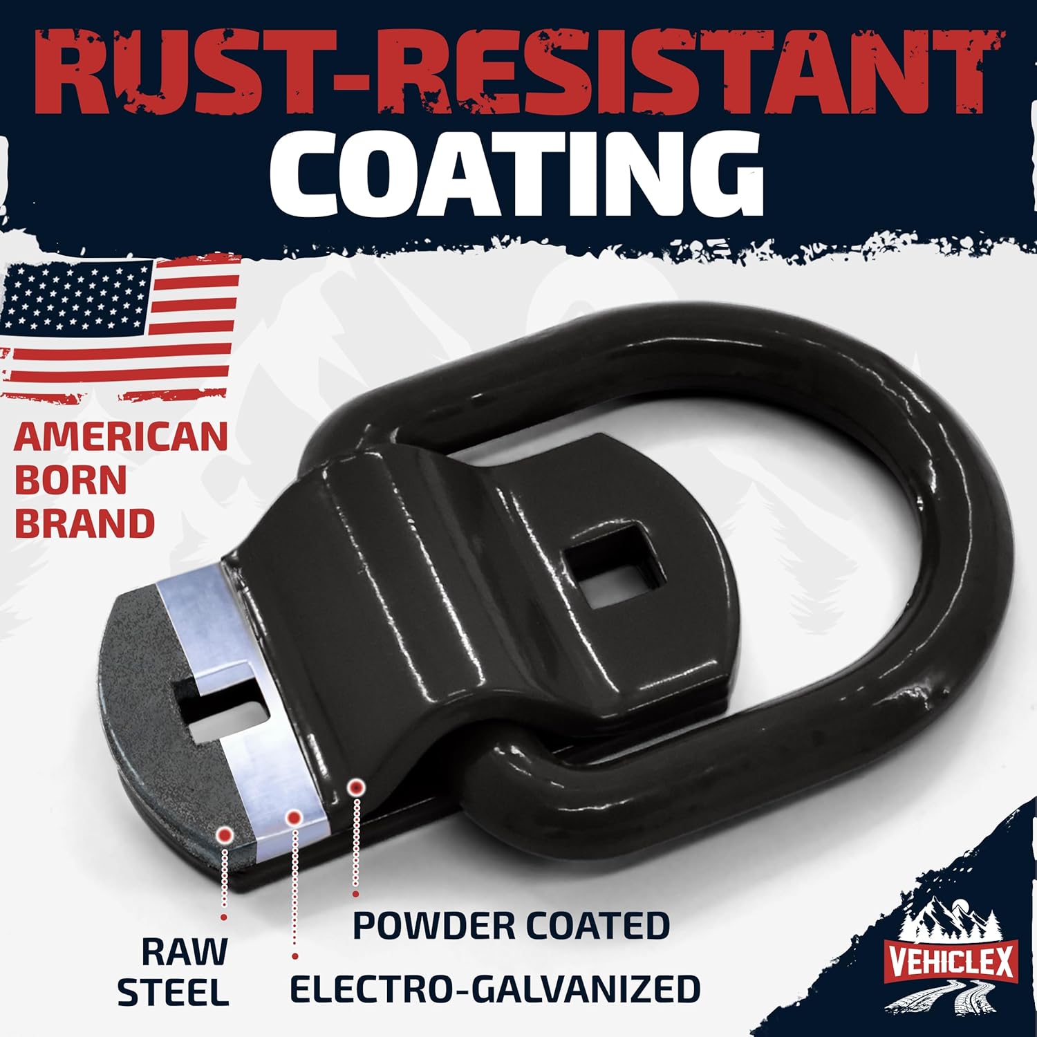 Vehiclex Trailer Tie Down Bolt-On D Rings - Forged Anchor Points (4 Pack), 12,000 lbs Break Strength, 1/2" Heavy Duty Rings for Trailers (Black) - Image 2