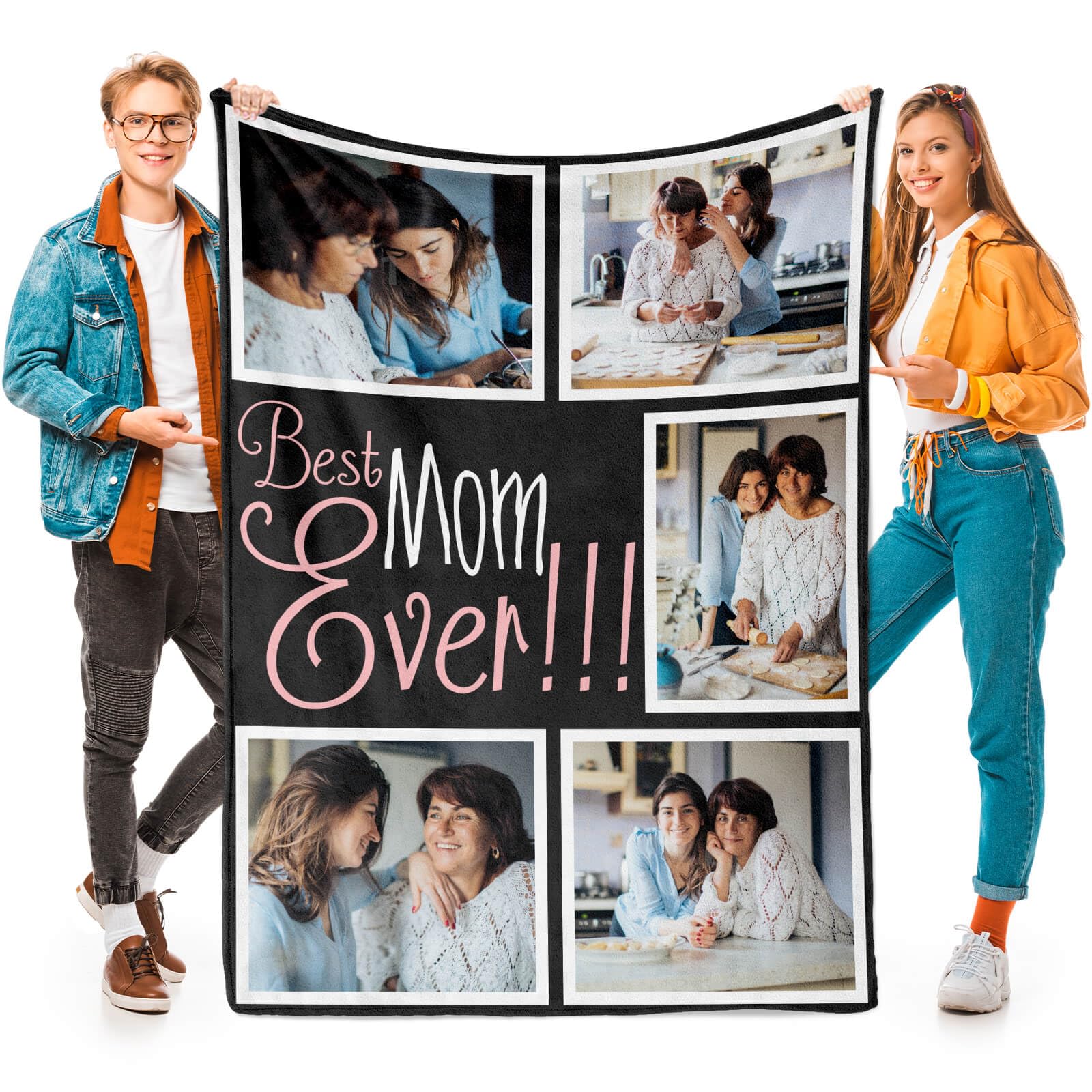 Sponsored Ad - Custom Mom Blanket with 5 Photos Personalized Blanket with Pictures Customized Throw Gifts for Mom Grandma Photo Throw Blanket for Birthday Mother's Day, 15 Colors Available