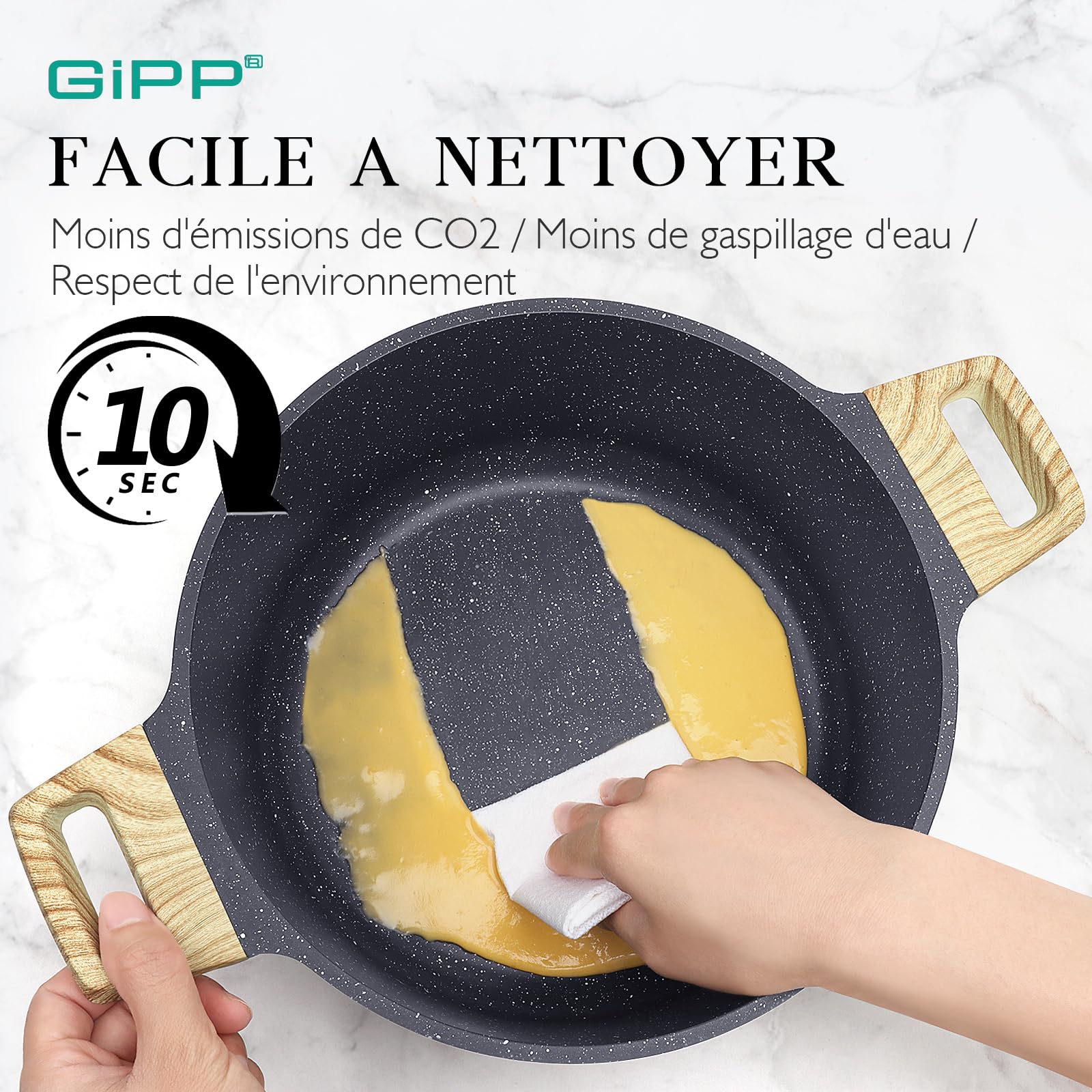 GiPP Set di pentole e padelle antiaderenti, set di pentole a induzione da 10 pezzi, set di cottura in granito antiaderente con padelle, casseruole, adatto a tutti i fornelli (grigio, 10Pcs-B)