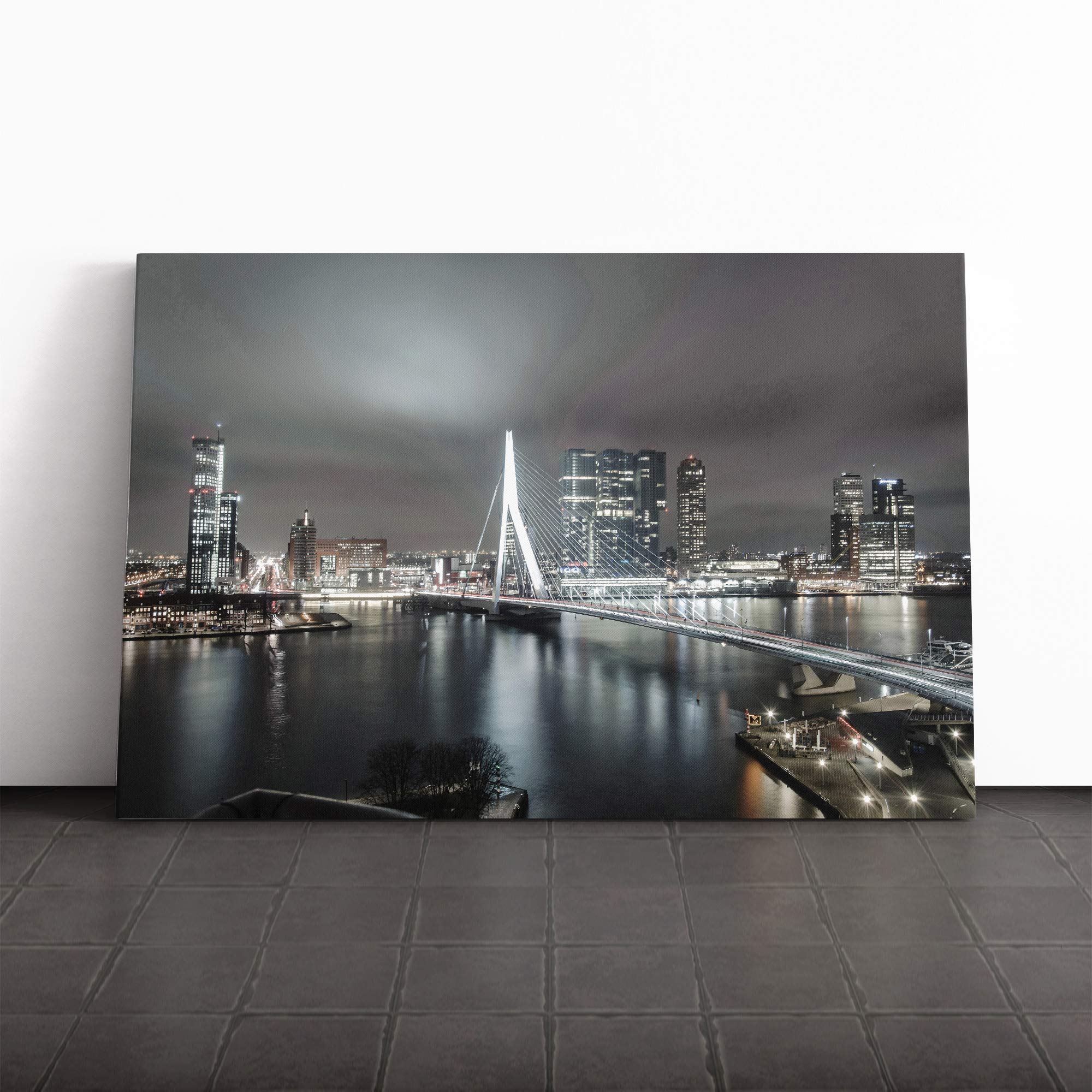 Rotterdam Netherlands Skyline Canvas Print | Gallery Wrapped 30mm Frame Wall Art | 24x16 inches | Ready to Hang | Modern Cityscape Picture | Living Room Bedroom Lounge Office