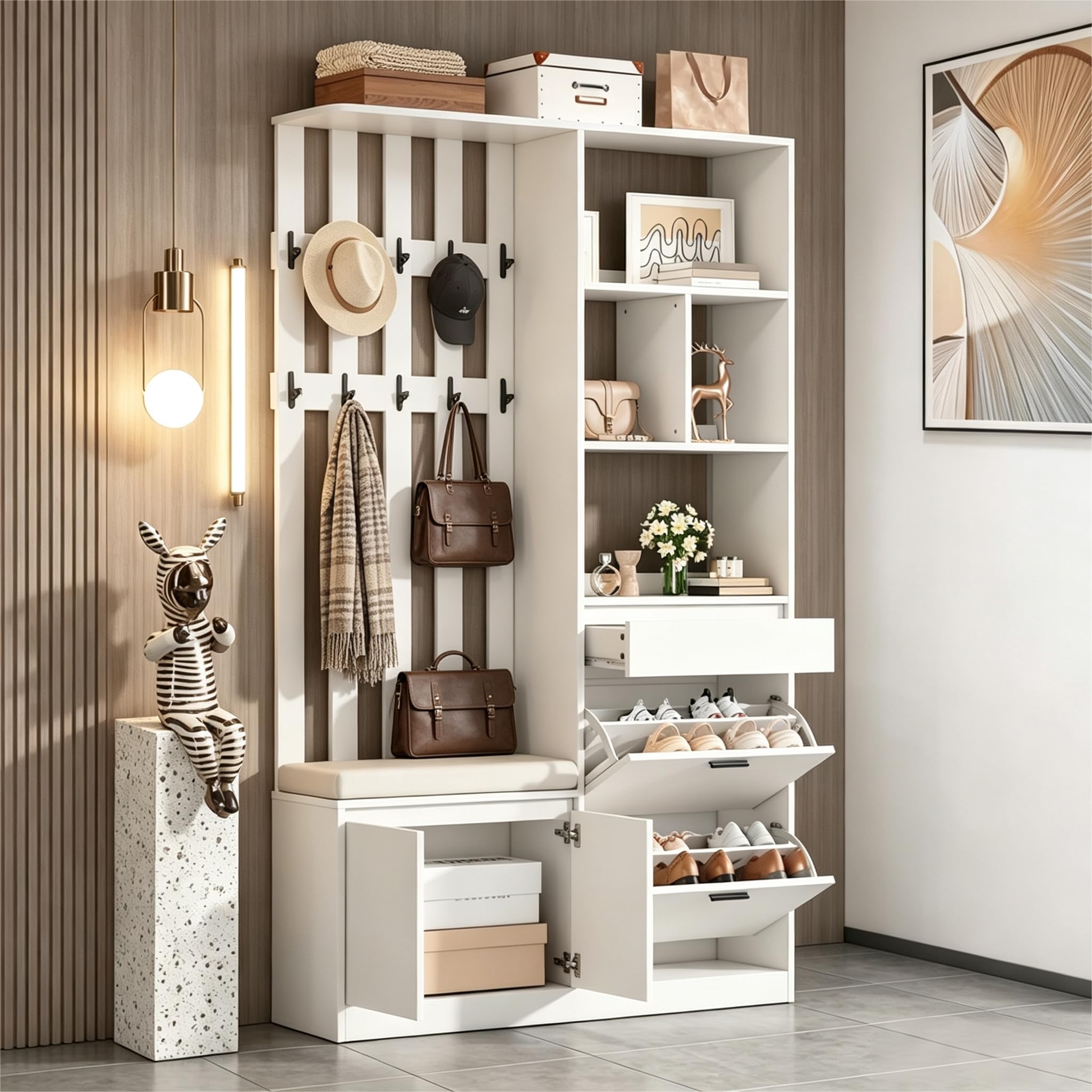 REXO Set di guardaroba, elegante e compatto, pratico appendiabiti da parete (bianco1, 120 x 30 x 200 cm)