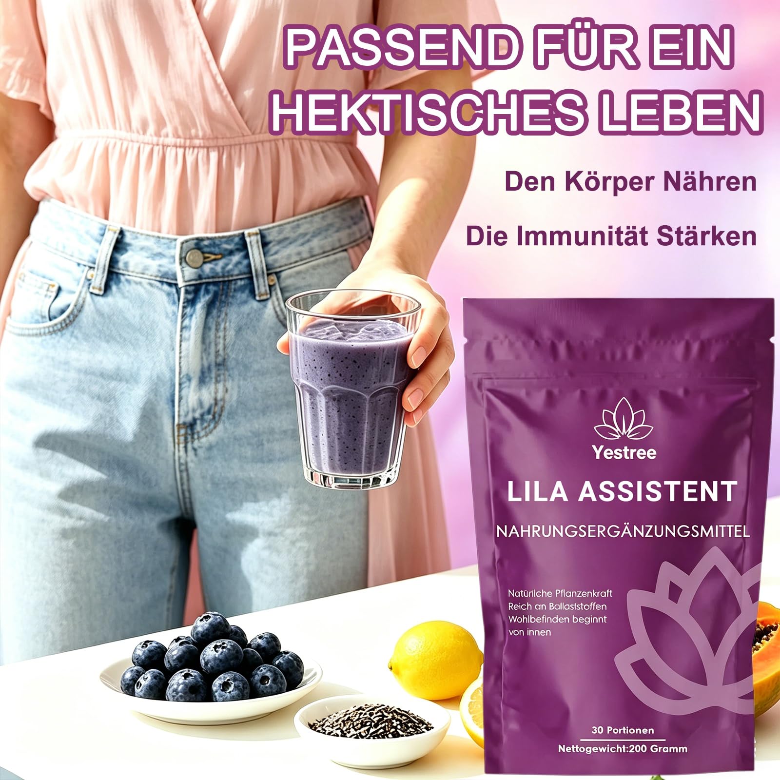 2 Pack Lila Superfood Pulver 200g – Lila Mix mit Aronia, Papaya, Heidelbeere, Inulin | Ballaststoffreich & Vegan | Natürliches Pflanzenpulver für Alltag & Ernährung