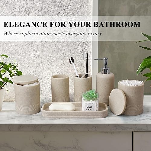 Miniatura 3 de Juego de accesorios de baño de 6 piezas, juego de accesorios de baño con dispensador de jabón, juego de soporte para cepillos de dientes, bandeja de