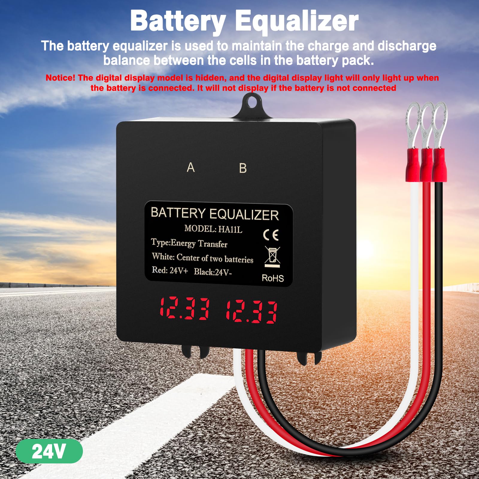 Jadeshay Égaliseur de Batterie, Égaliseur de Batterie 24V Affichage Numérique Équilibreur de Batterie 2 x 12V for Batterie au Lithium au Plomb