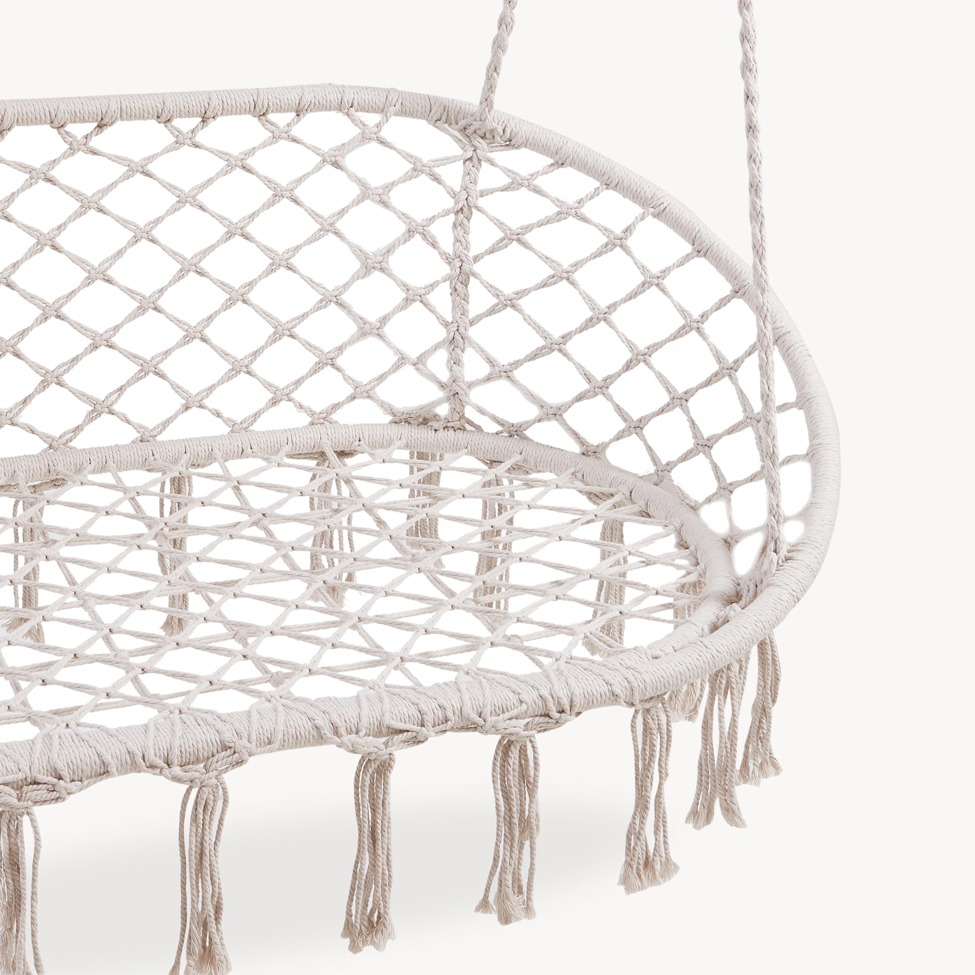 casa.pro Fauteuil Suspendu Kailua Balancelle pour 2 Personnes avec Large Assise 135 x 129 x 65 cm Tressé Style Bohème Indoor Outdoor Capacité de Charge 200 kg Blanc Crème