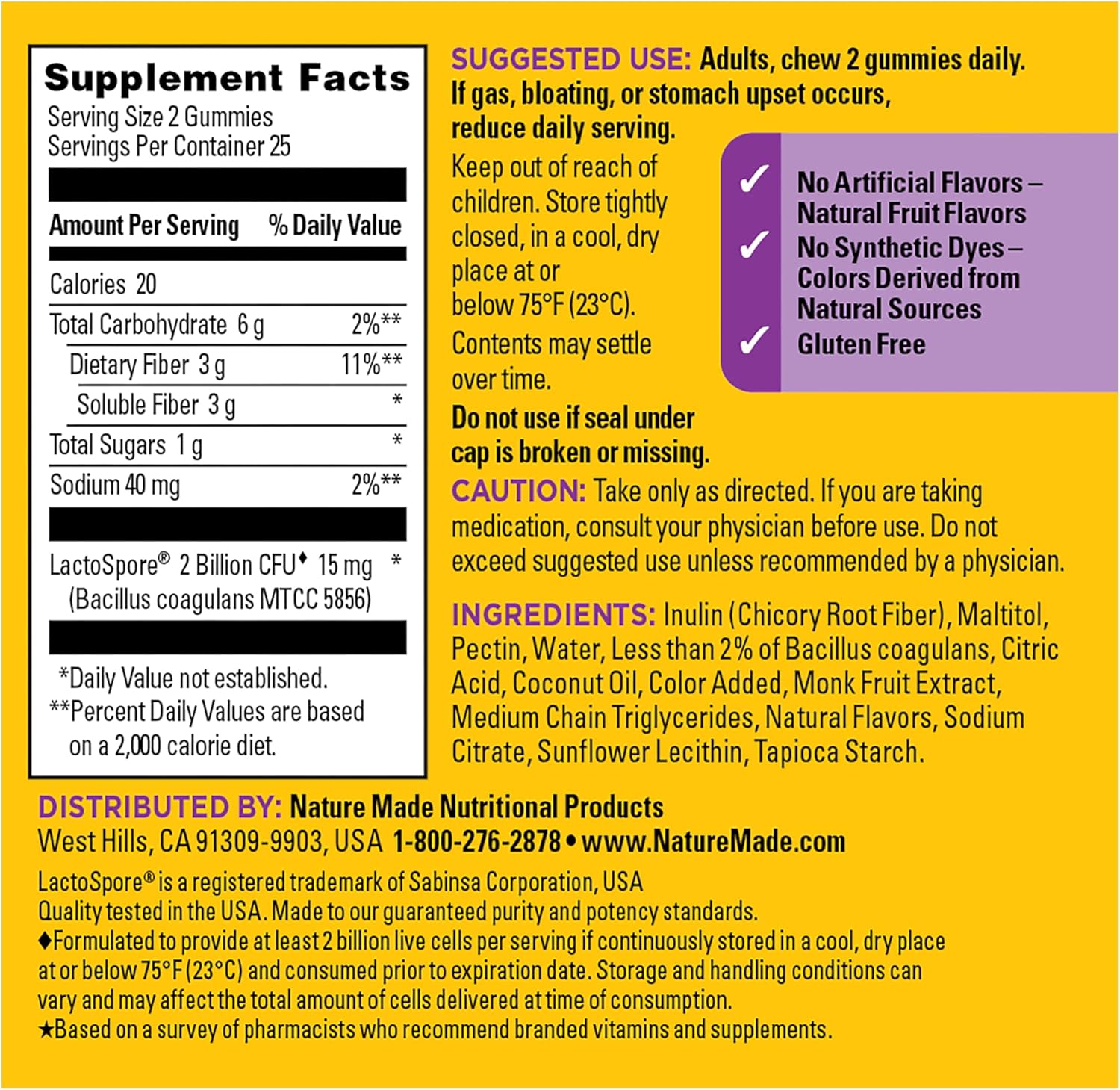 Nature Made Probiotic + Prebiotic Fiber Gummies for Daily Gut Health, Fiber Supplement with Probiotics for Digestive Health Support, 50 Gummies, 25 Day Supply - Image 2