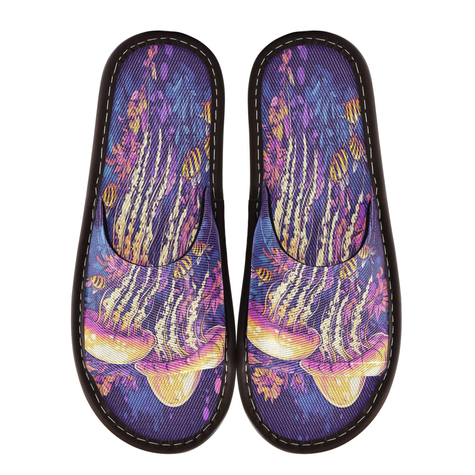 KLL Shower House Slippers Indoor Outdoor Breathable Cute Slip on Home Shoes for Travel, Pool, Party 9-10 Art Jellyfish Purple