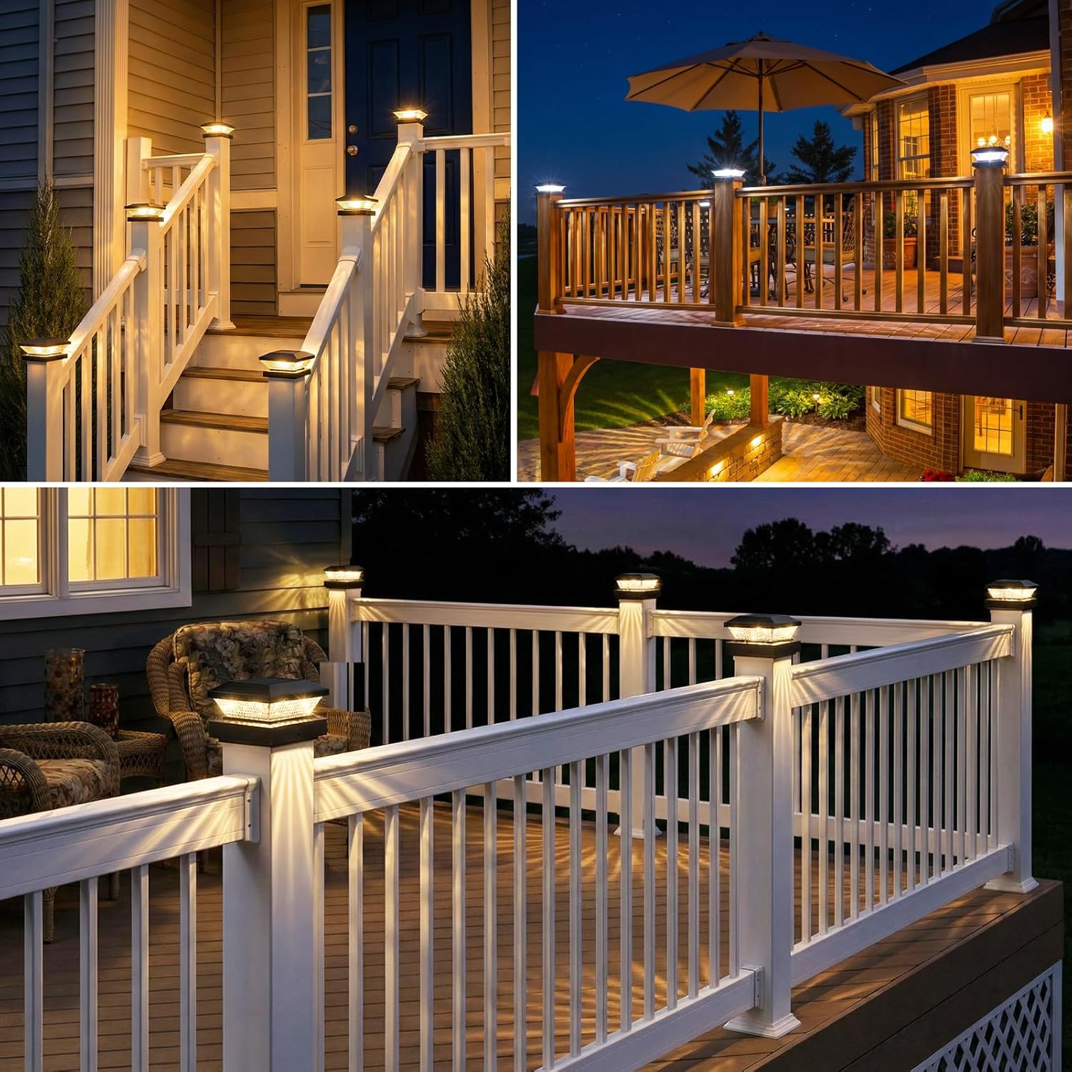 Mlambert 4x4 Solar Post Cap Lights Outdoor 16 Pack, Waterproof Solar Fence Light for Wooden/Vinyl Post, 2 Color Outside Deck Patio Porch Decor, Black