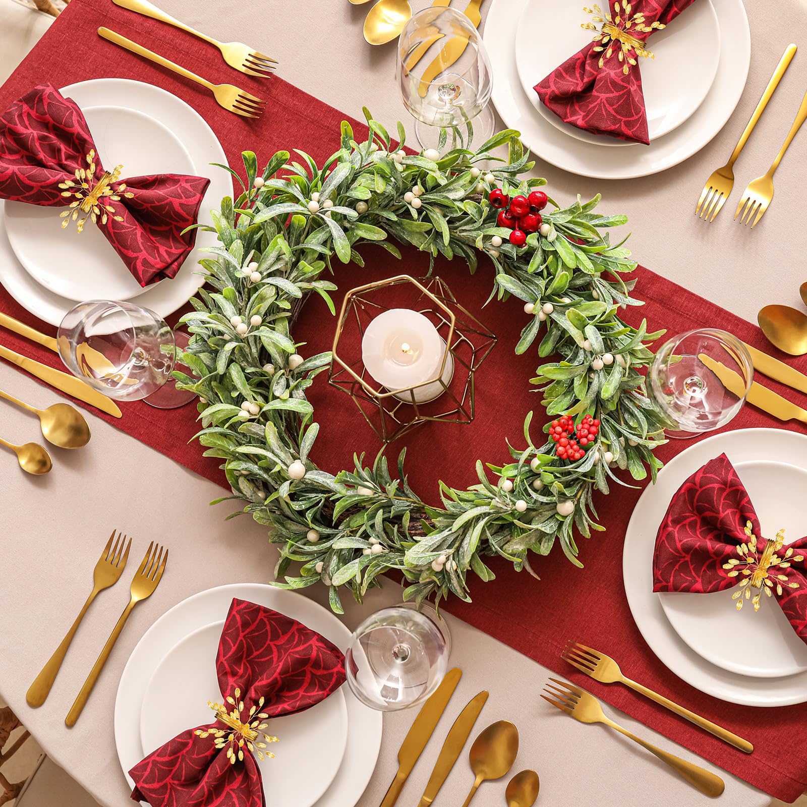Lot de 18 ronds de serviette de Noël en métal avec cristaux dorés et fleurs pour Noël, mariage, fête d'anniversaire, décoration de table à manger, fêtes quotidiennes