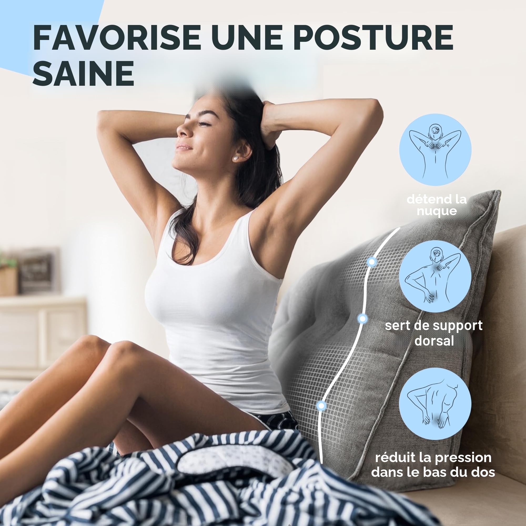 Björn&Schiller Rückenkissen Grau, 70 cm - Lesekissen für Bett und Sofa, Keilkissen, Rückenpolster für Die Wand, Sitzkissen, Wandkissen, groß mit waschbarem Bezug - Ideal zum Anlehnen